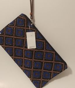 Loft Navy Metallic Beaded tan Leather Wrisylet